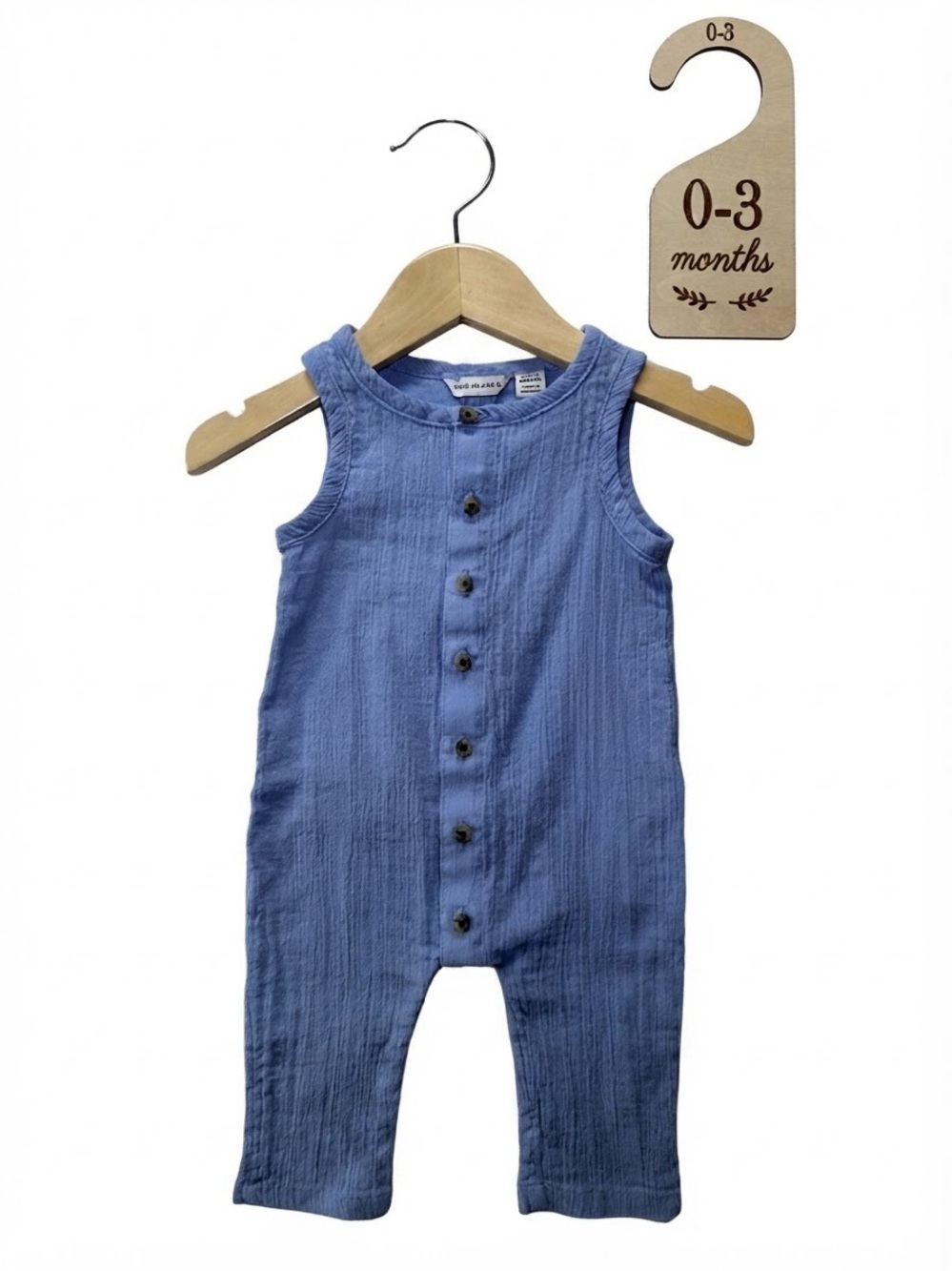Janie and Jack Infant Baby Boy Light Blue Button-Front Romper 0-3 Months